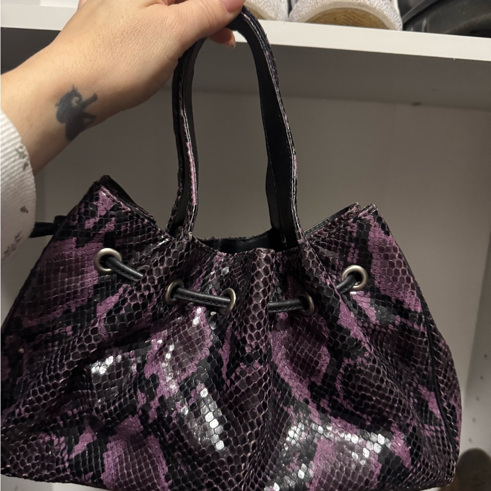 Donald J. Pliner Purple and Black Snakeskin Shoulder Bag